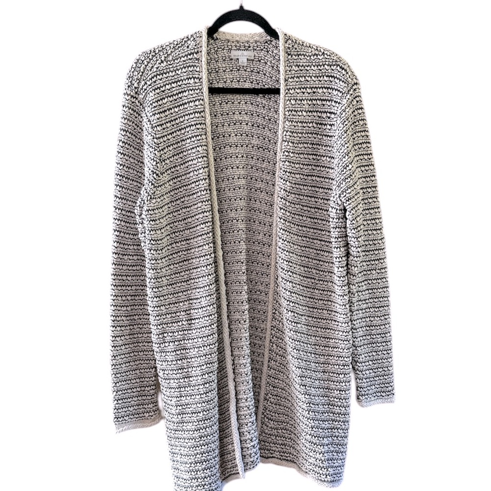 LL Bean Signature Women’s Long Cardigan/ Duster Crochet Like Black&Cream…